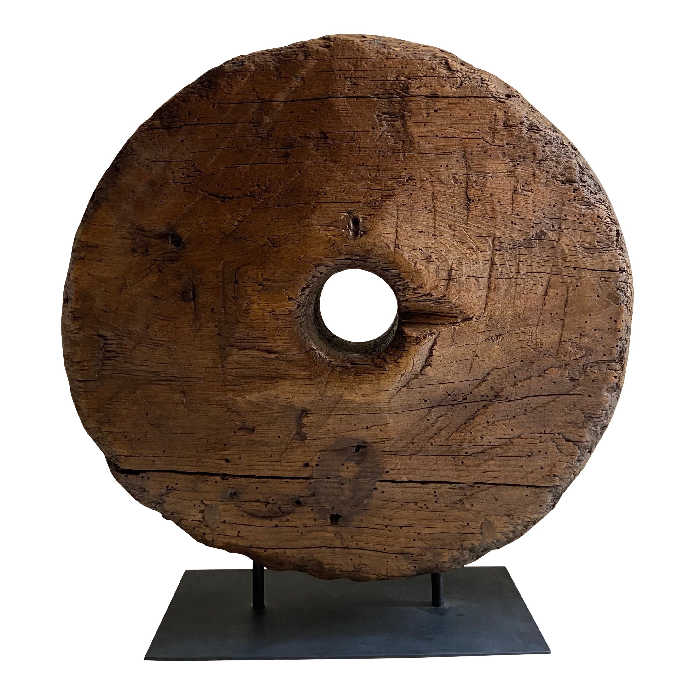 Hardwood Wagon Wheel with Base by Artefakto For Sale