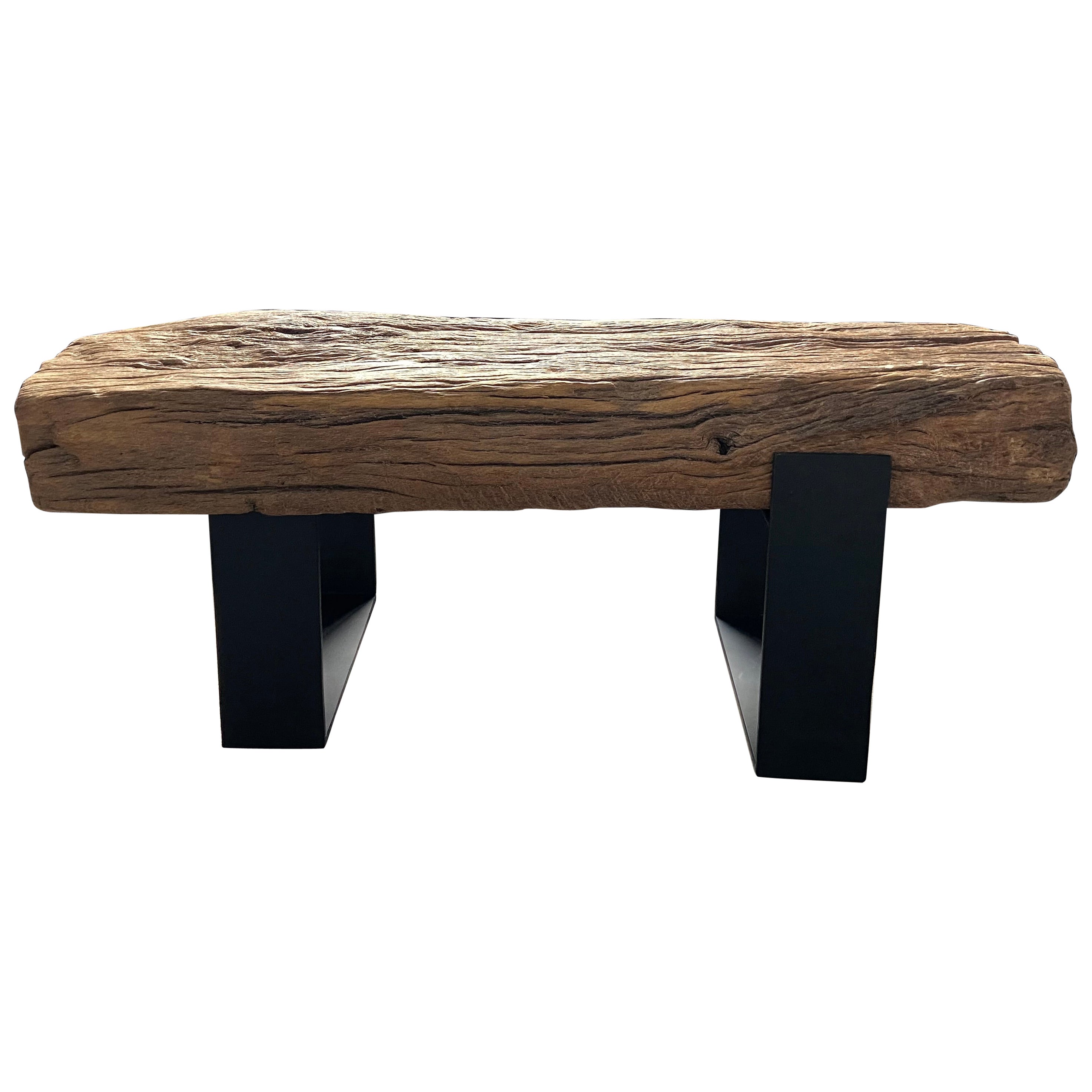 Mesquite Plank Table with Iron Bases by Artefakto For Sale