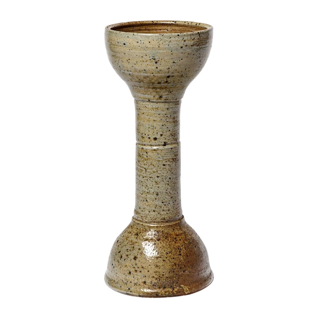 Brown and Grey 20th Century Diabolo Design Stoneware Ceramic Vase by Tiffoche