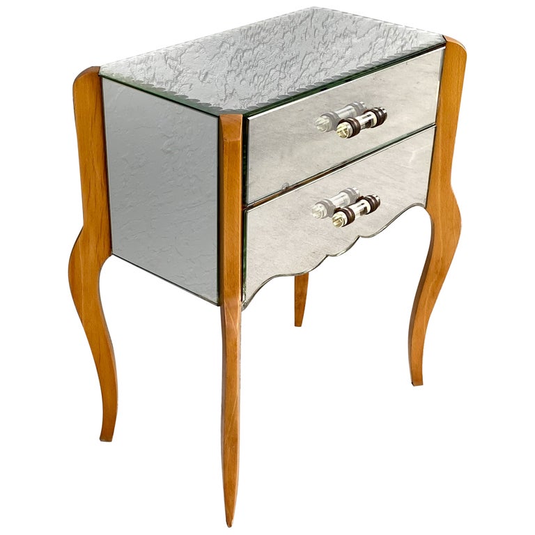 1960s French Mirrored Cabriole Legs Lucite Petite Nightstand End Table For Sale at 1stDibs