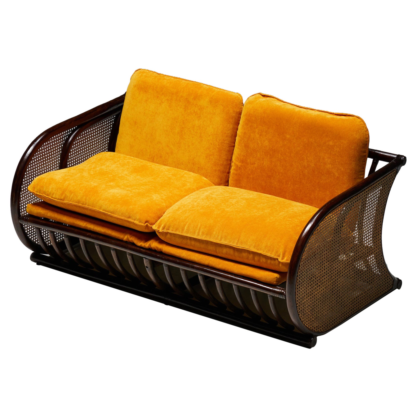 Two-Seater Italian Bamboo Bench, 1970s For Sale