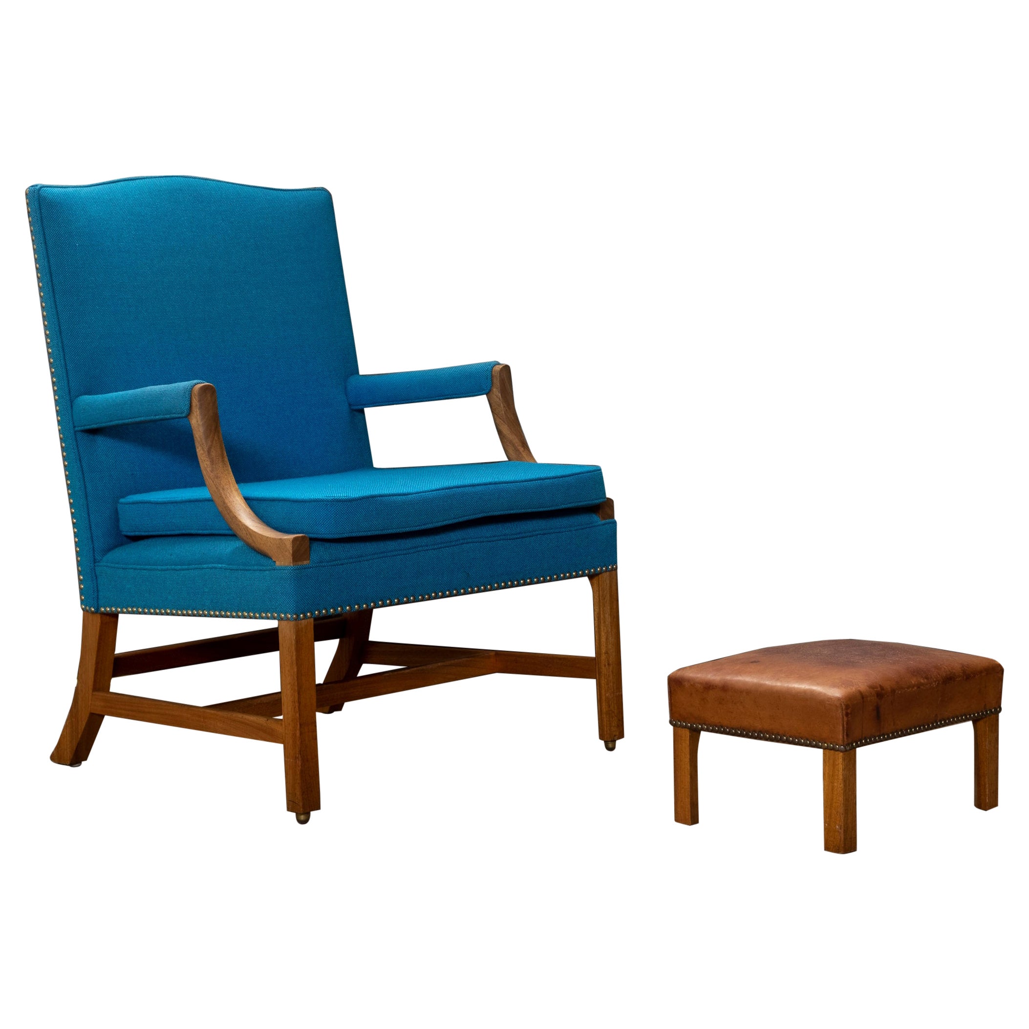 Ole Wanscher Attributed to: Lounge Chair and Ottoman, 1940s, Denmark For Sale