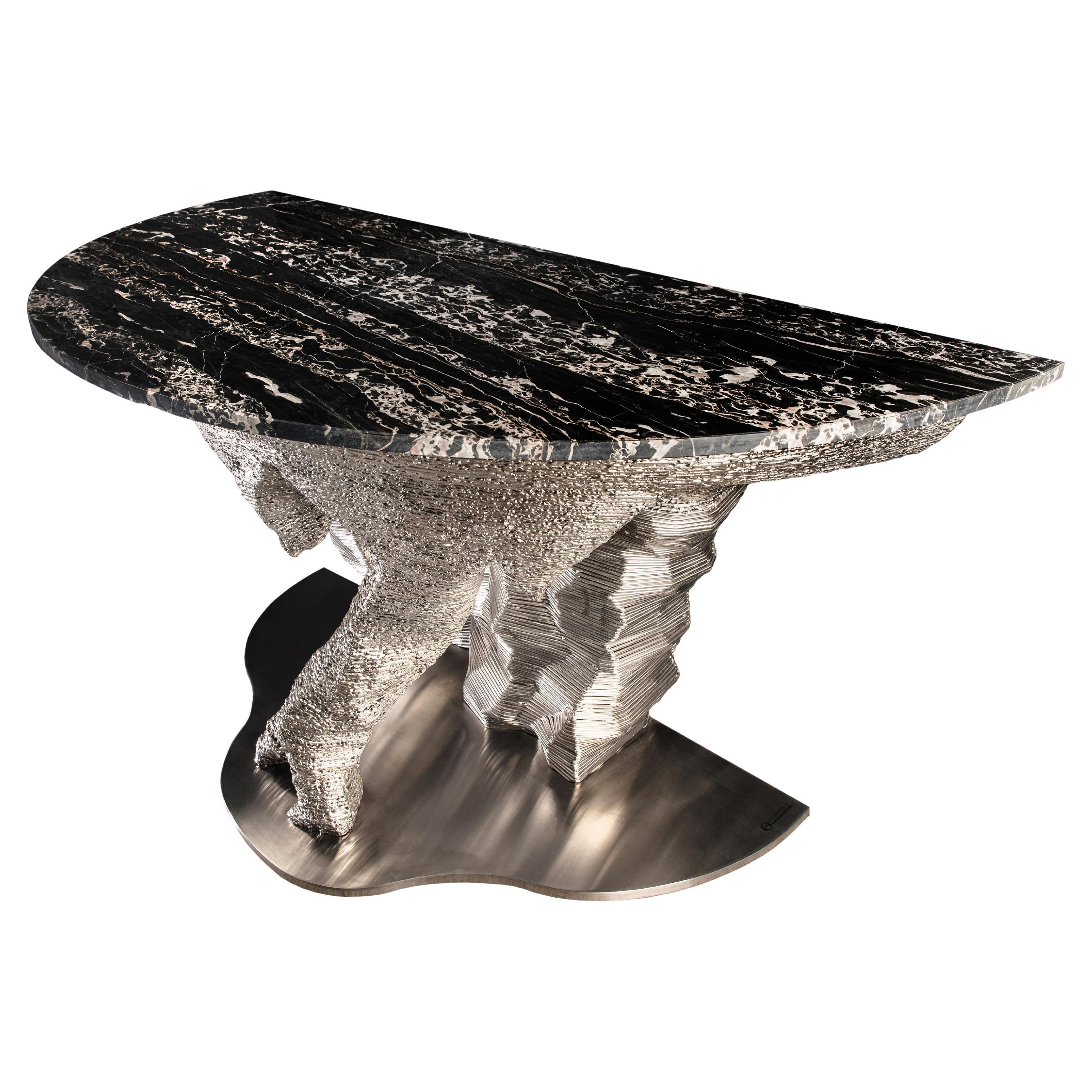 Marbre Portoro "SteelMoon Meteorite" design by GiòPozzi for Officina della Scala en vente
