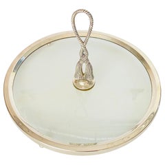 Cheese Tray in Metal and Glass, France XX Century Silver Color