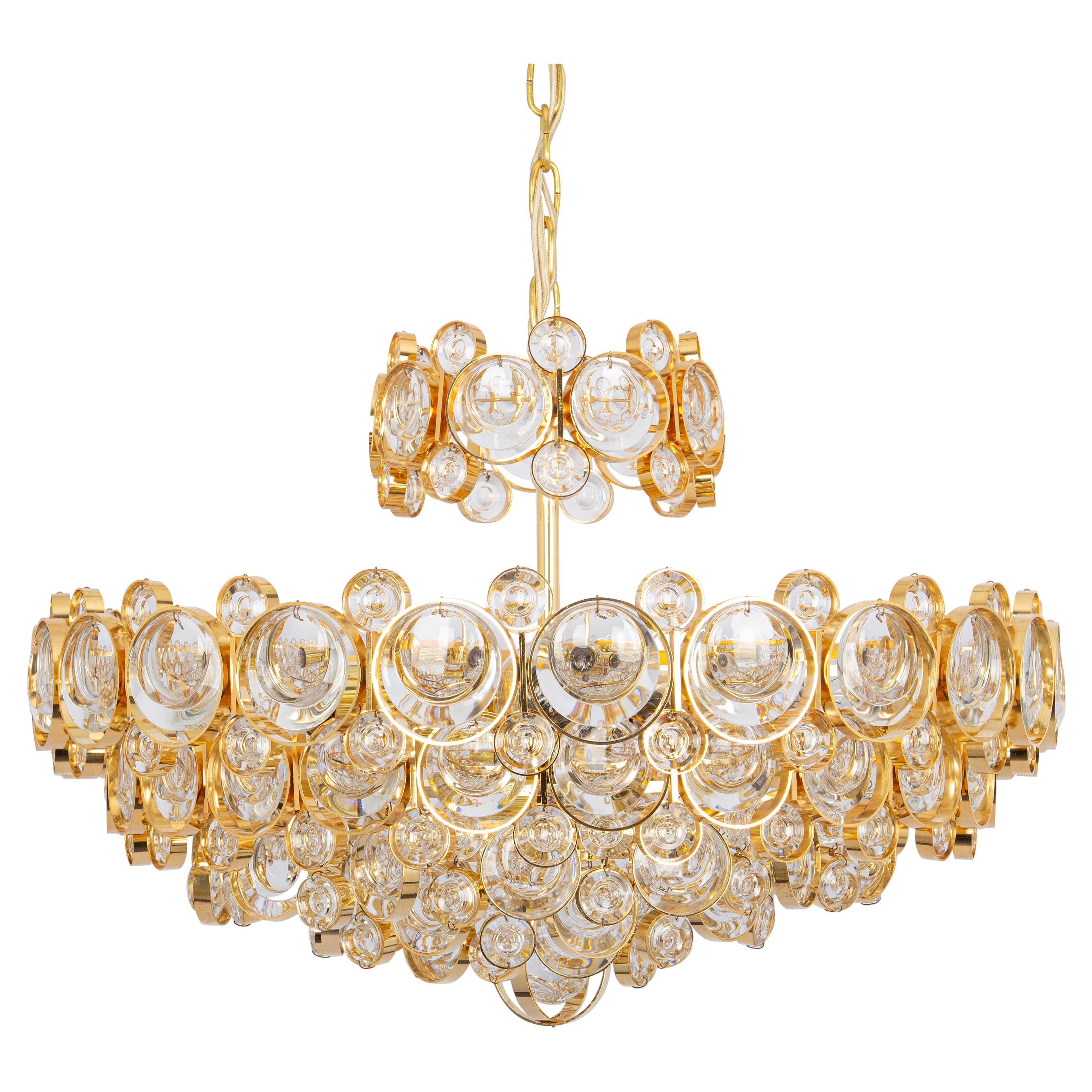 1 of 2 Stunning Large Gilt Brass Chandelier, Sciolari, Palwa, Germany, 1970s