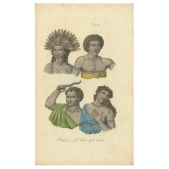 Hand Colored Antique Print of Natives of Tonga, Friendly Islands