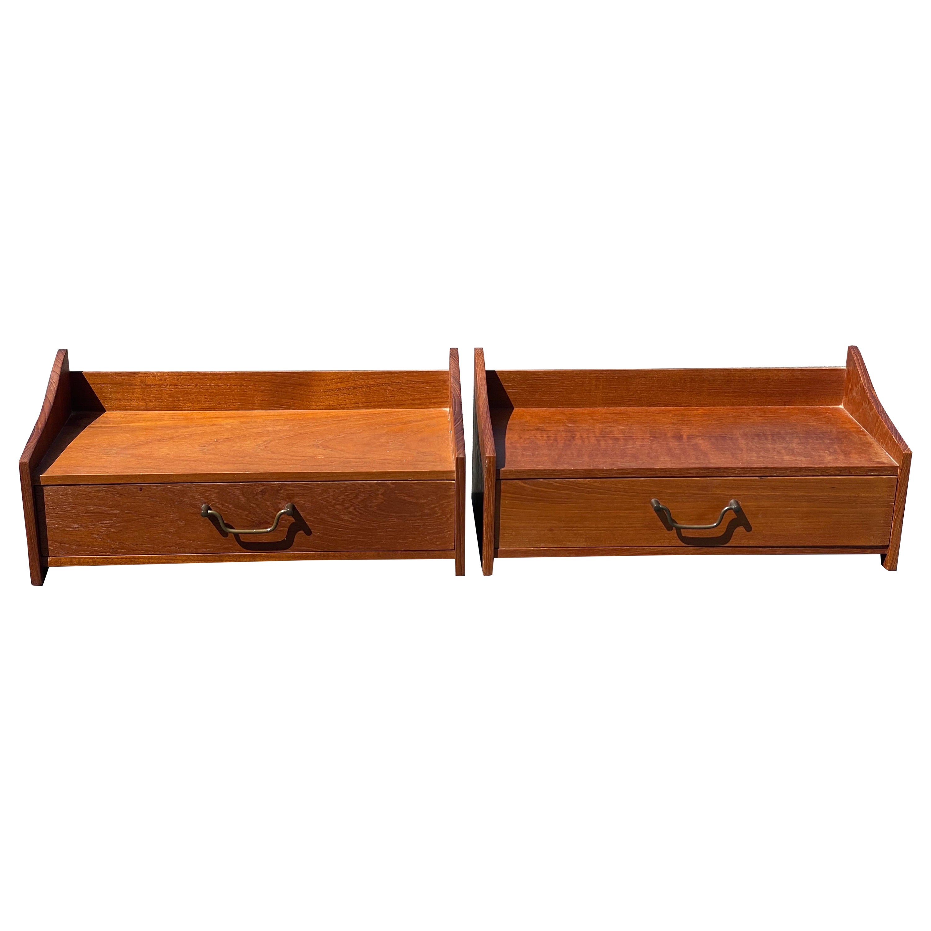 Pair of Teak Floating Wall-Mounted Night Tables, Denmark, 1960s For Sale