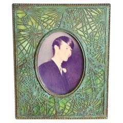 Tiffany Studios New York Pine Needle Bronze and Slag Glass Picture Frame