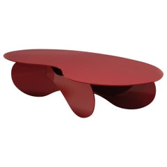 Francois Champsaur for Pouenat Macao Desk in Red Lacquered Aluminum, Leather Top