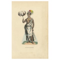 Antique Old Print of Piteenee, a Young Woman of Nuku Hiva, Marquesas Islands, 1845