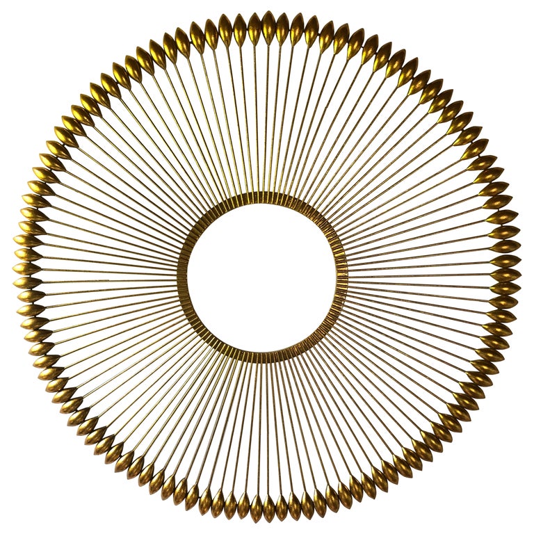 Large Gilded Metal Arrow Motif Round Wall Sculpture For Sale at 1stDibs