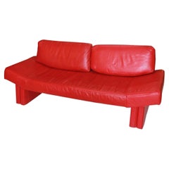 Vintage Post Modern Red Leather Sofa by Flep S.P.a. Bitonto, Made in Italy