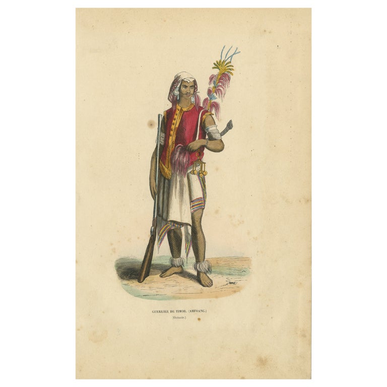 "Warrior of Timor: A Handcolored Glimpse into Indonesian Culture, 1845 For Sale