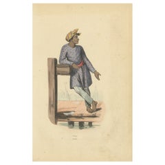 Hand Colored Antique Print of a Malay Man of Singapore
