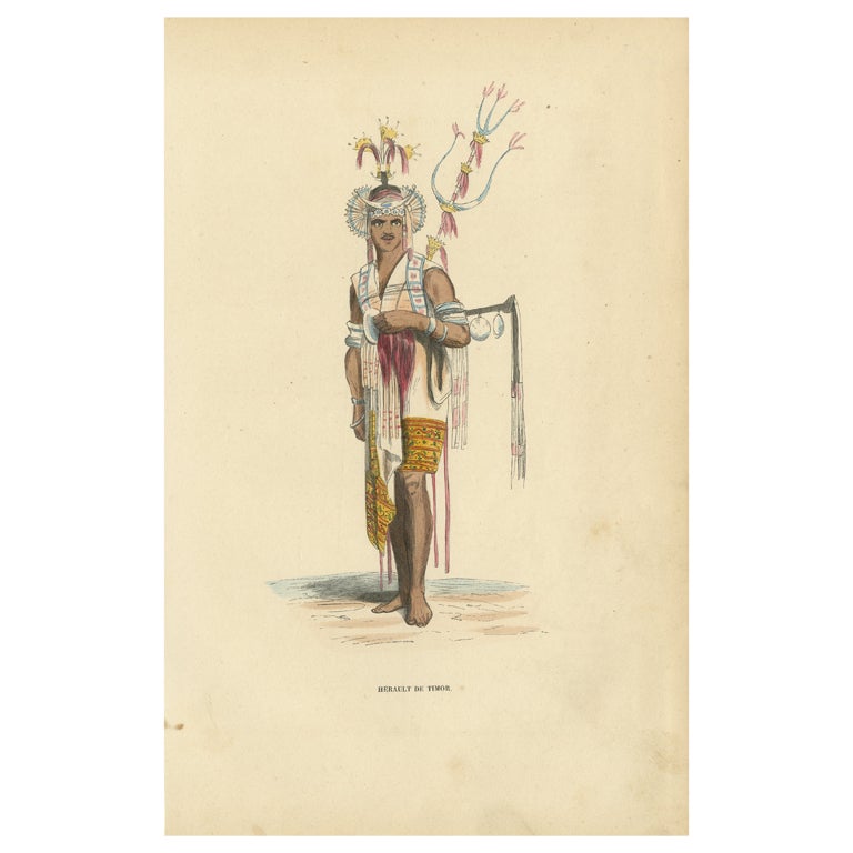 Hand Colored Antique Print of a Herald of Amarasi, Kupang, Timor For Sale