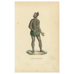 Hand Colored Used Print of a Native Man of Tikei Island