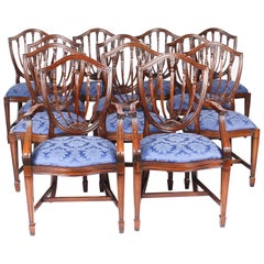 Vintage Bespoke Set 12 English Hepplewhite Revival Dining Chairs 20th Century