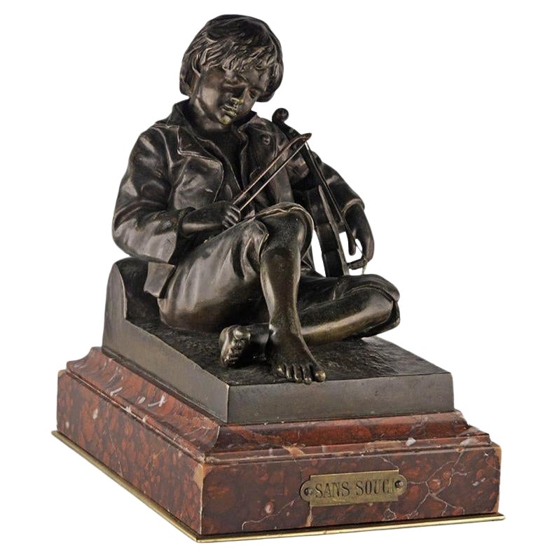 French Bronze Sculpture of Violinist "Sans Souci" by Tharel for Susse Frères