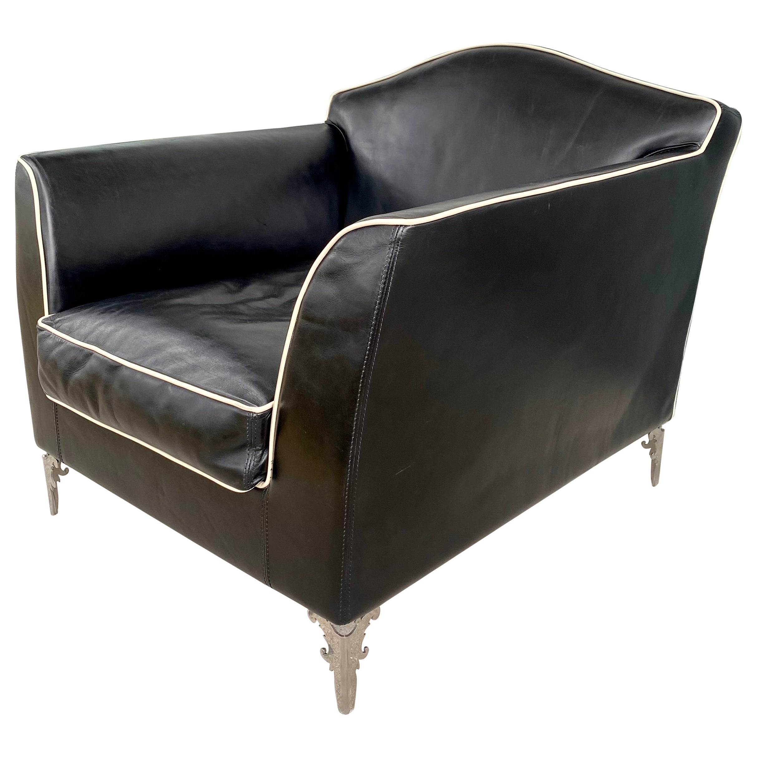 IPE Cavalli Black Calkskin Leather Chrome Chair For Sale