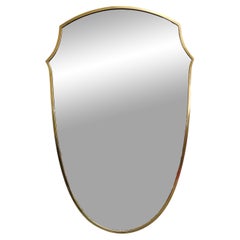Brass Wall Shield Mirror, Italy, 1950s