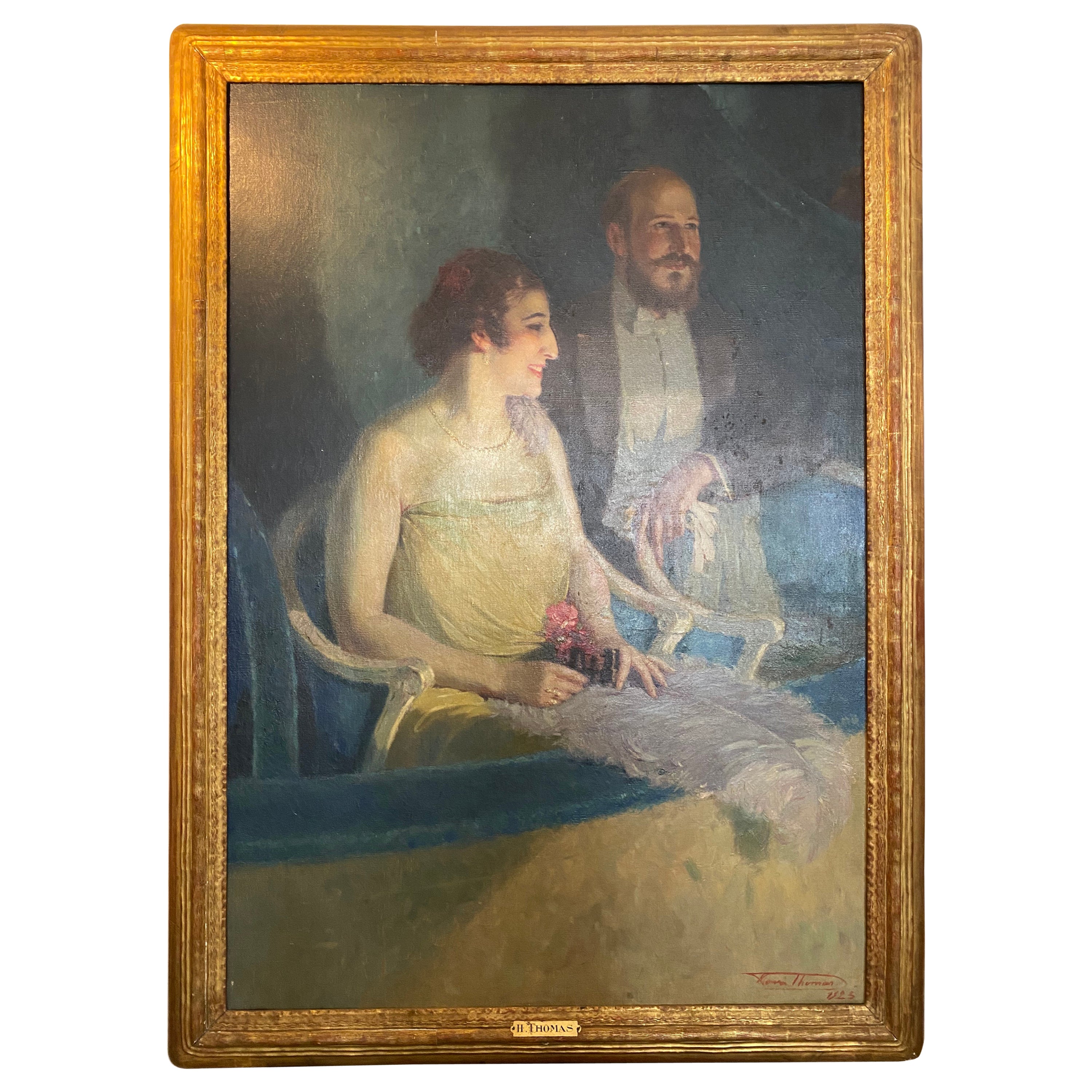 Large Painting by Henri Joseph Thomas "At the Theater" For Sale