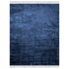 Color Block Deep Blue - Plain Hand Knotted Bamboo Silk Rug, Custom, in Stock