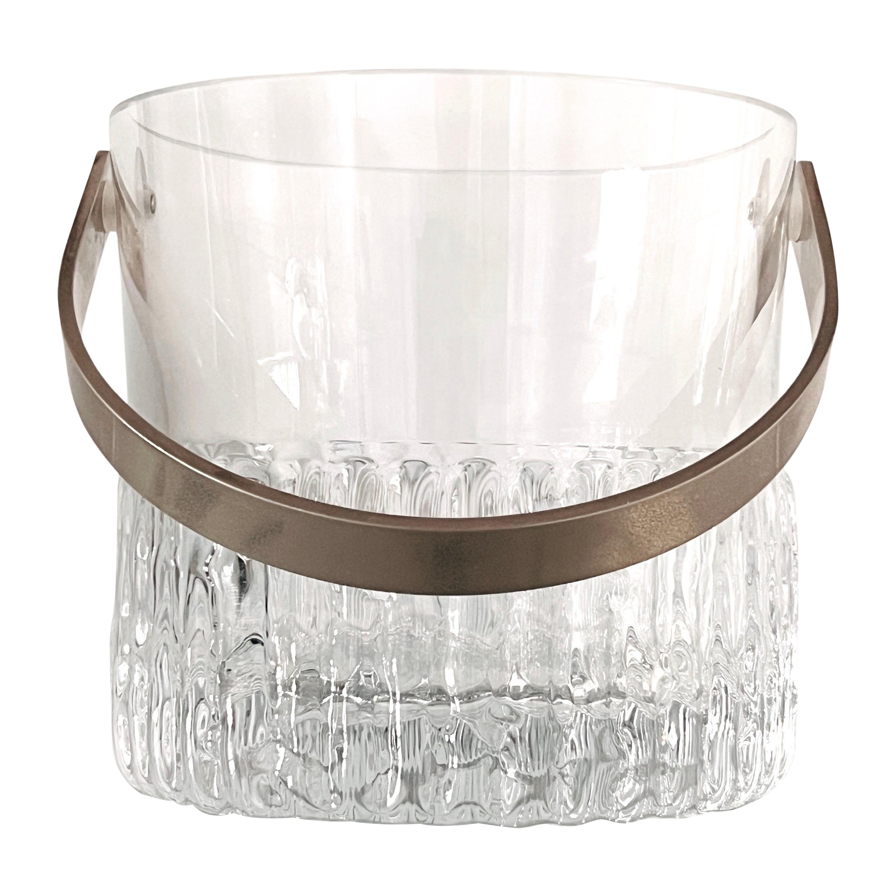 Mid-Century Modern Crystal Ice Bucket with Textured Glass, France, c. 1970s For Sale
