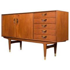 Vintage Midcentury Danish Sideboard, Teak Wood and Brass Details, 1950s