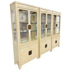 Vintage Henredon Ivory Lacquered Display Cabinets, Set of 3