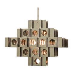 Tenfold Pendant Light 5 Tier, Polished Nickel or Waxed Aluminum, Brutalist Lamp