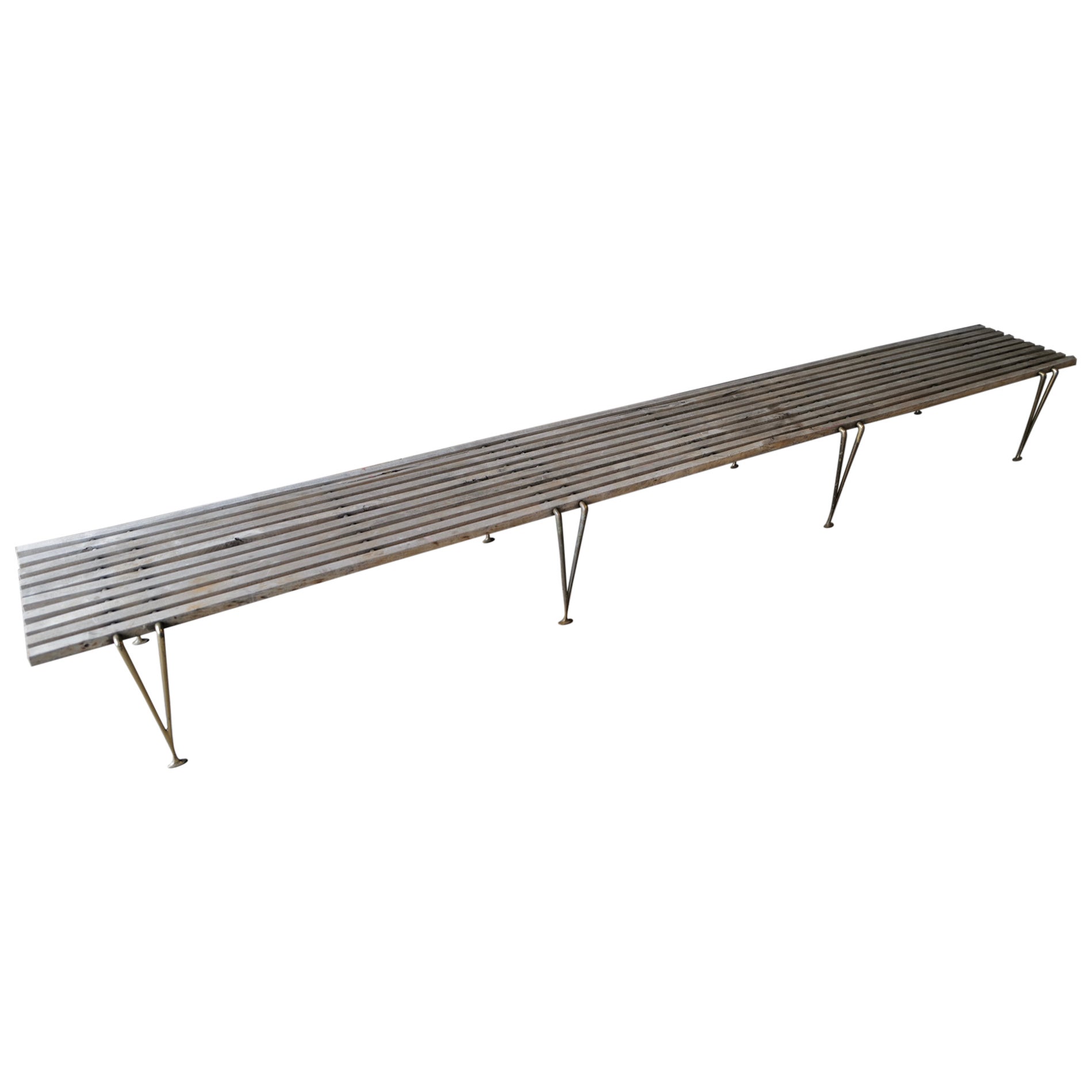 Limited Edition Italian TwoTier Brown Wood Bench With Brass Legs For