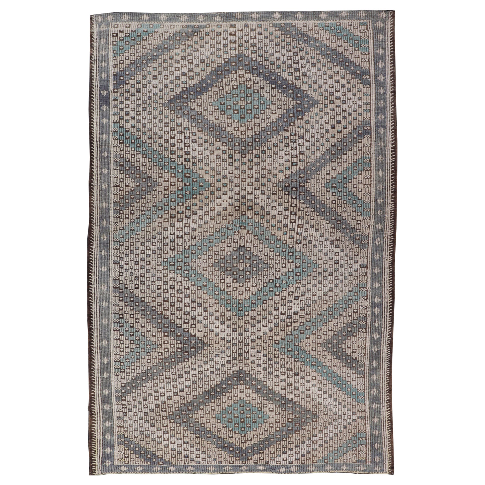 Handgewebter türkischer Kelim-Teppich aus Wolle mit subgeometrischem Diamant-Design im Angebot