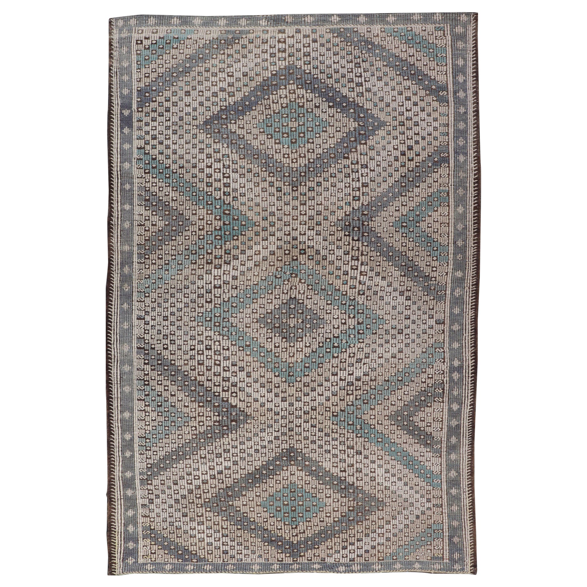 Vintage Hand Woven Turkish Kilim Rug in Wool with Sub-Geometric Diamond Design  For Sale