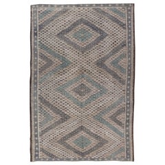 Vintage Hand Woven Turkish Kilim Rug in Wool with Sub-Geometric Diamond Design 