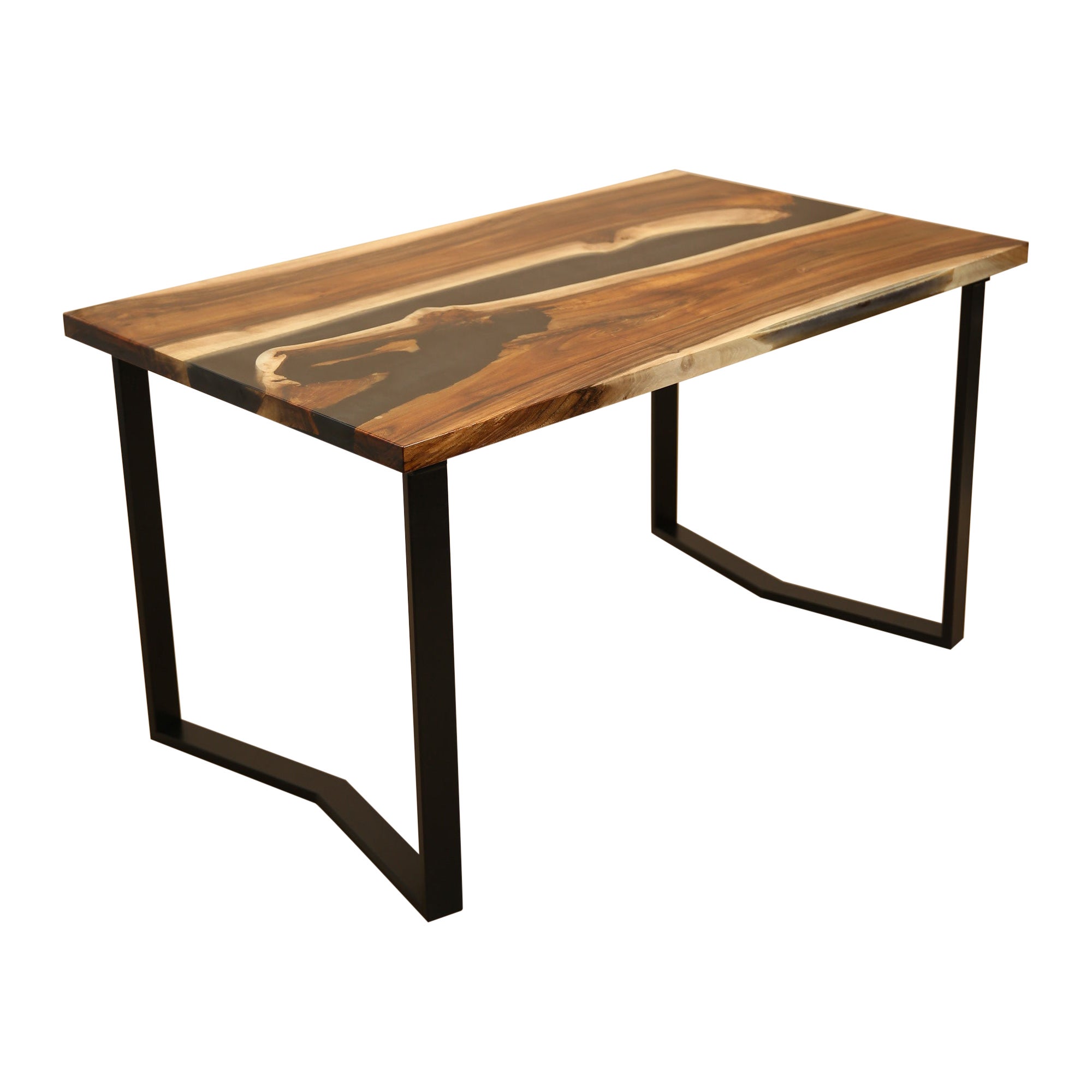 Darkness before Dawn Ancient Walnut Wood Live Edge Black Modern Dining Table  For Sale