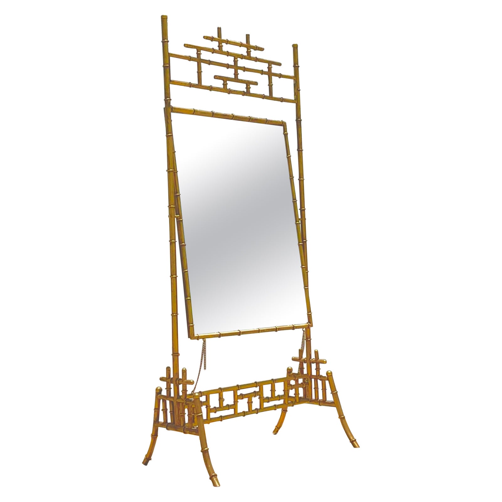 Vieux miroir chevalier Coastal Gilt en faux bambou