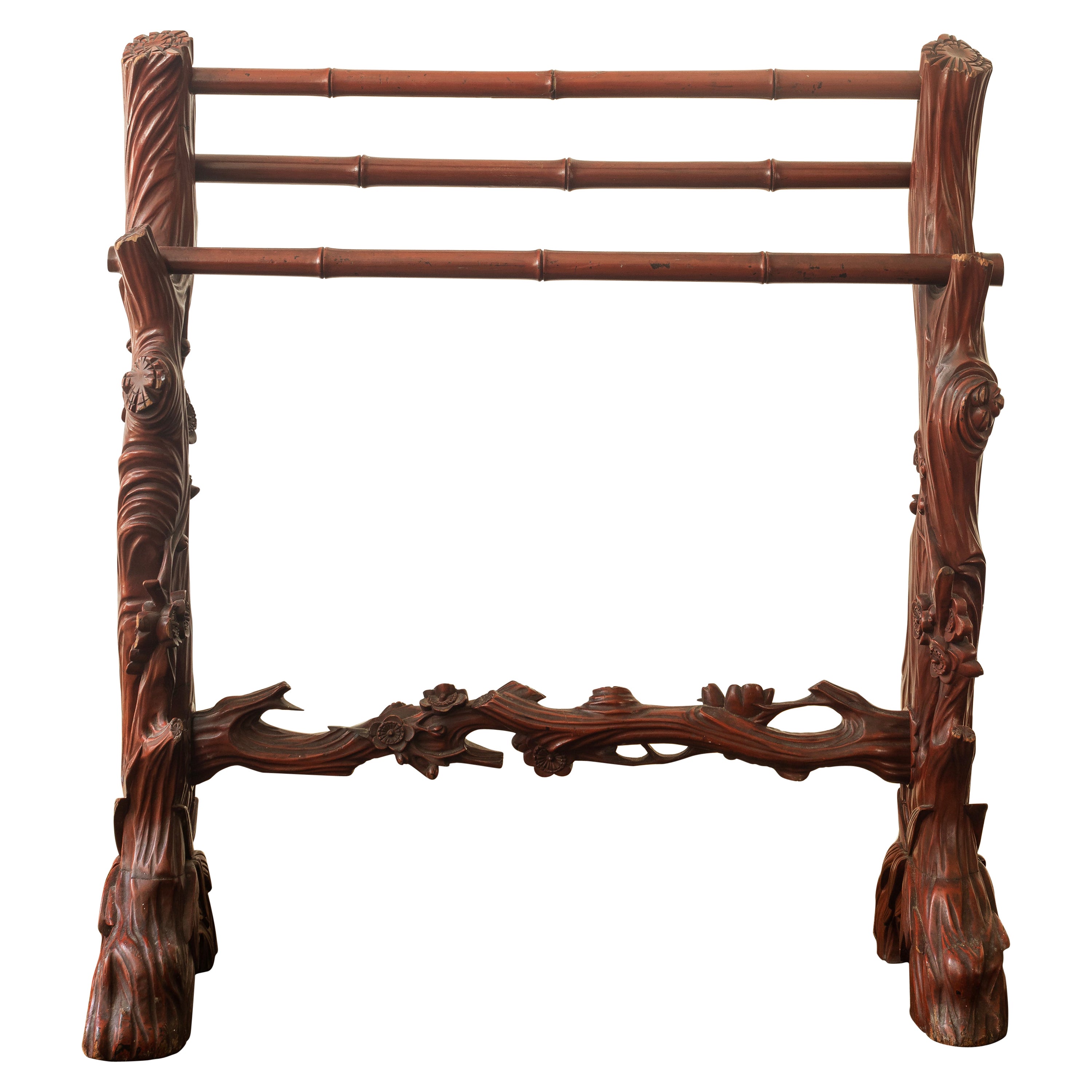 Carved Towel or Clothes Rail lacquered bamboo, English, 1920s
