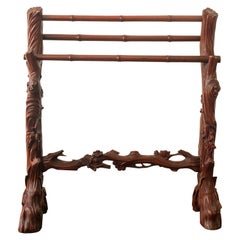 Antique Carved Towel or Clothes Rail lacquered bamboo, English, 1920s