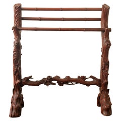 Carved Towel or Clothes Rail lacquered bamboo, English, 1920s