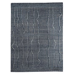 Light Grey & Navy Blue Striped Moroccan Design Area Rug