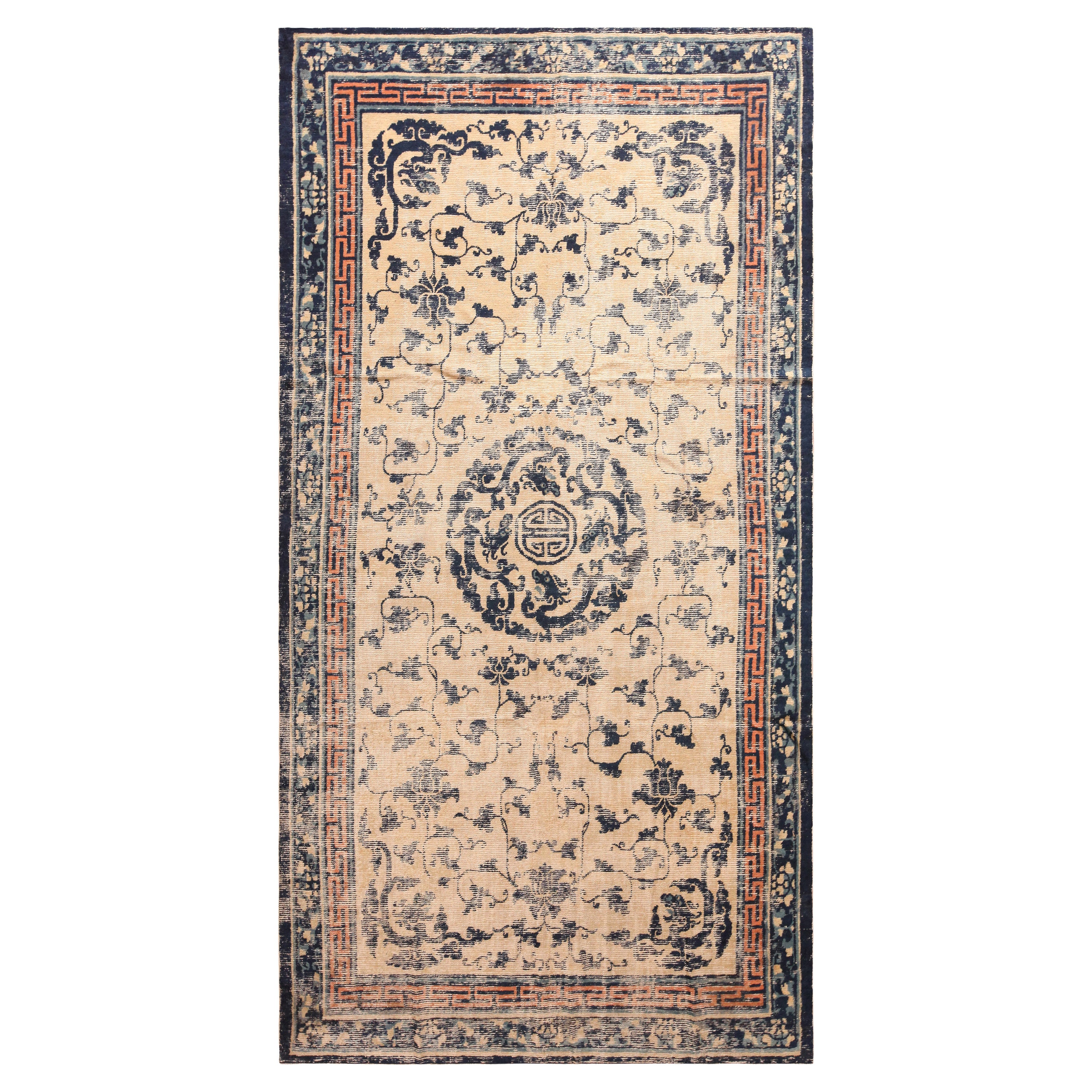 Grand Tapis Ancien Asiatique – Coton, Nœud Gros, 310 X 197 Cm