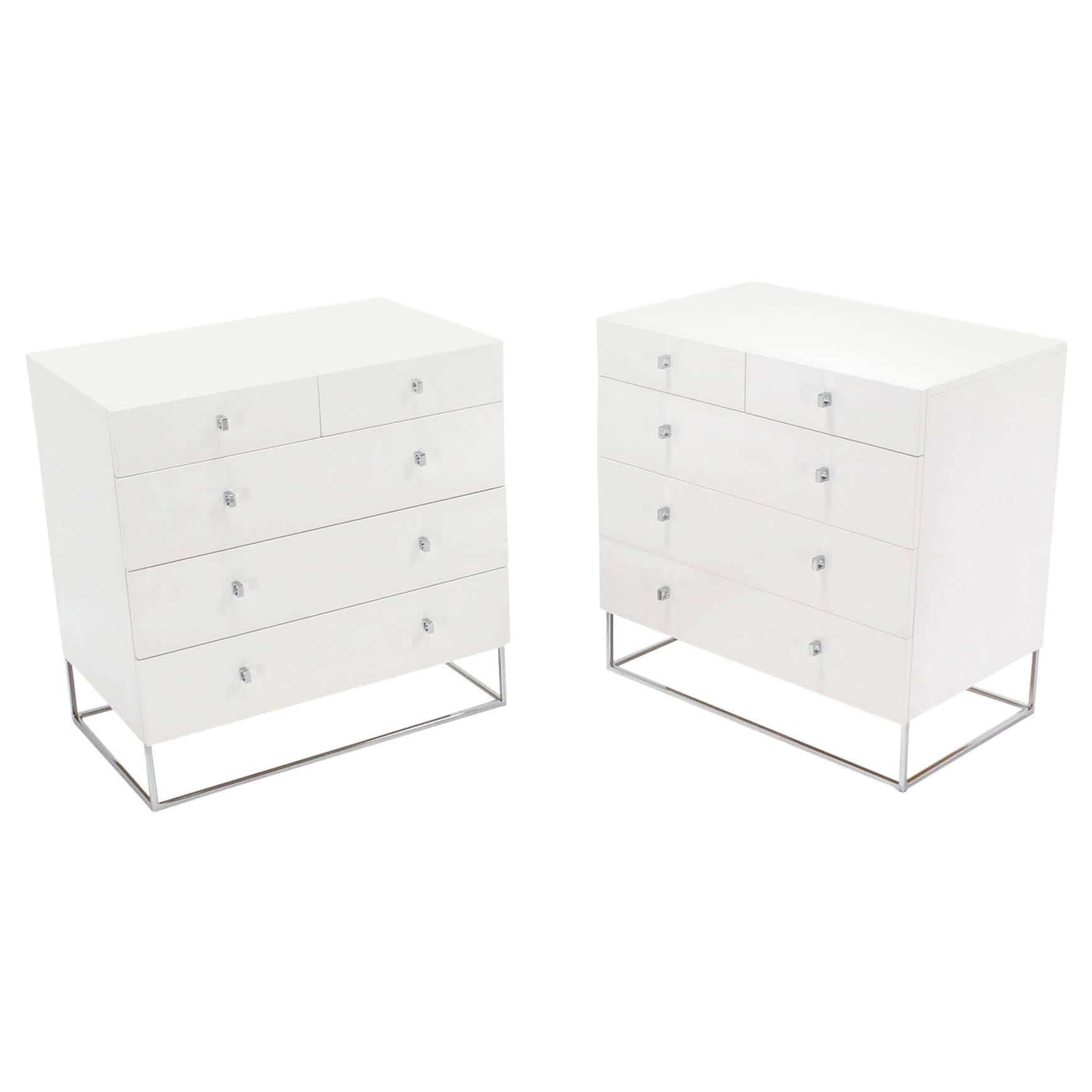 Pair of White Lacquered Bachelor Chests Dressers