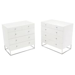 Pair of White Lacquered Bachelor Chests Dressers
