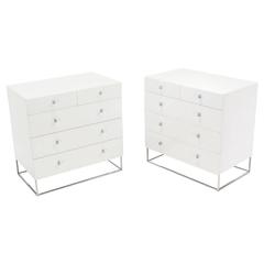 Pair of White Lacquered Bachelor Chests Dressers