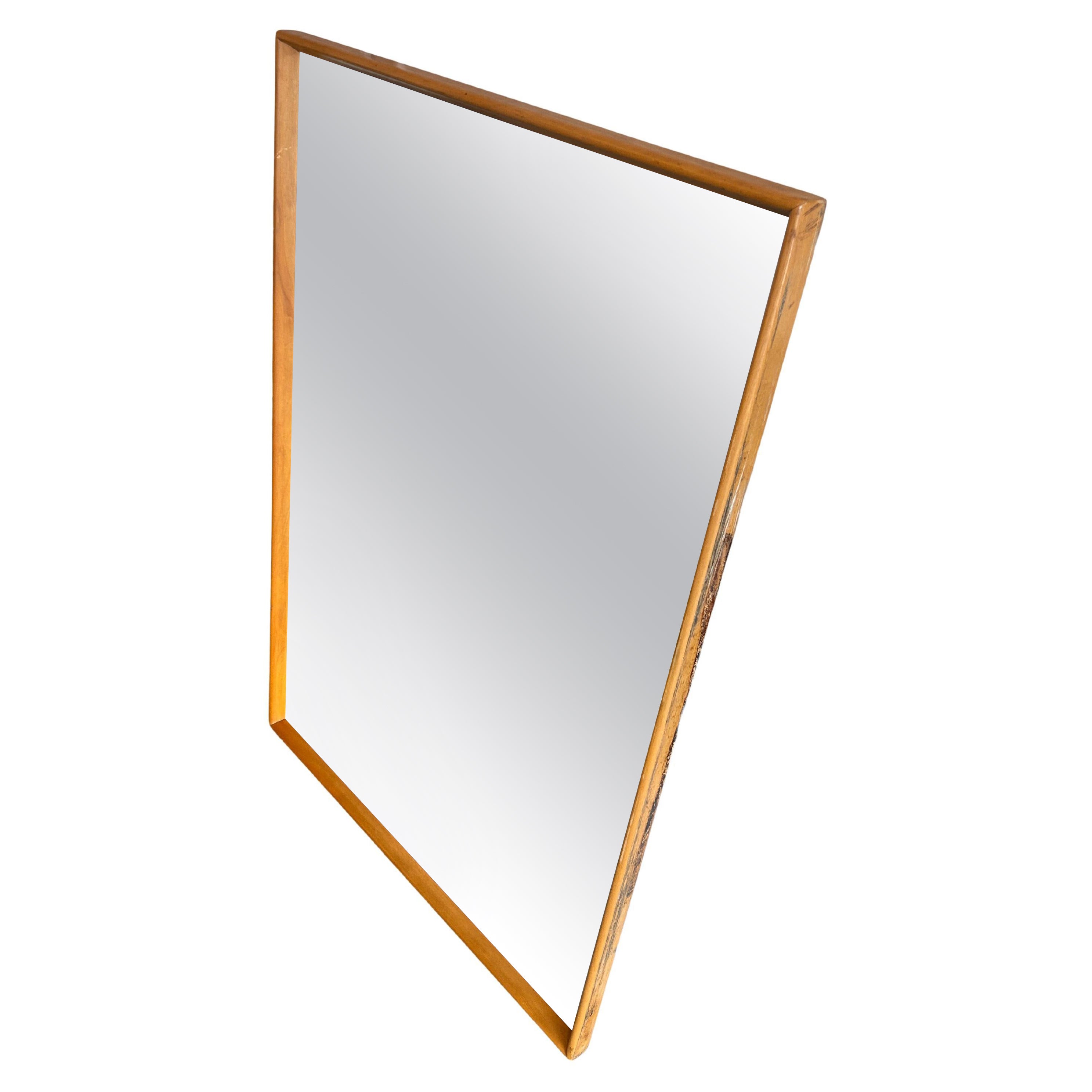 Midcentury Solid Blonde Maple Sculptured Wall Mirror by Heywood Wakefield For Sale