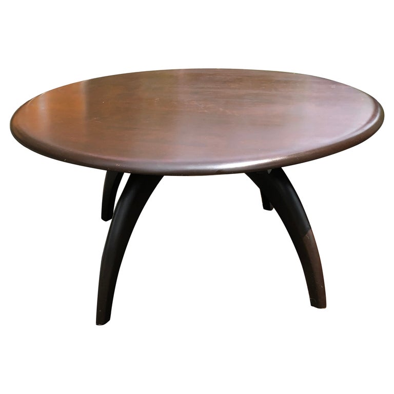 Dark Wood Heywood Wakefield Swivel Round Coffee Table For Sale at 1stDibs