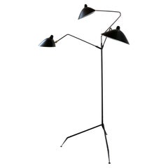 Serge Mouille Three-Arm Rotating Standing Lamp in Black
