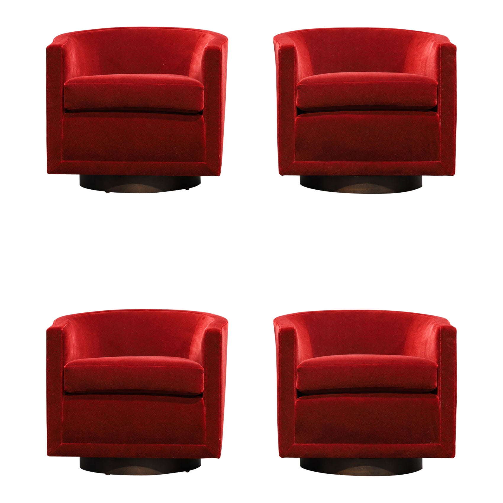 Edward Wormley for Dunbar Swivel Chairs in Claret Mohair, Set of Four