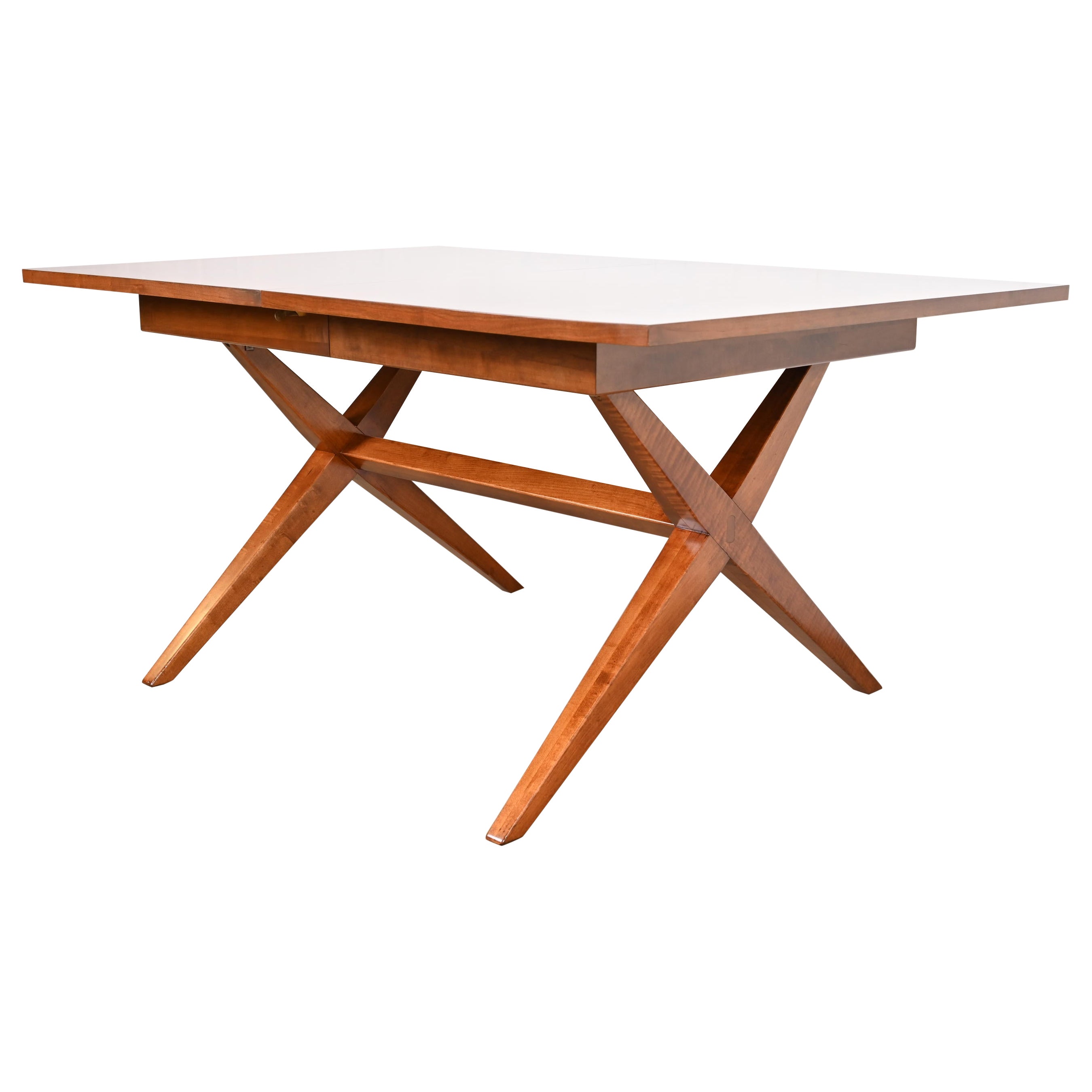 Heritage Henredon Mid-Century Modern Cherry Wood X-Base Dining Table, Refinished For Sale