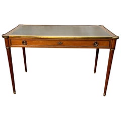 Early 1900s French Walnut Brass and Leather Top Desk